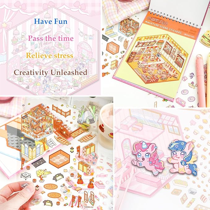 20 Sets 3D Sticker Scenes for Kids, Create Your Own Scene Sticker Book, Cute Kawaii Mini 3D Scene Stickers, Therapy Stickers for Stress Relief, Gifts for Holiday Christmas, Easter Basket Stuffers