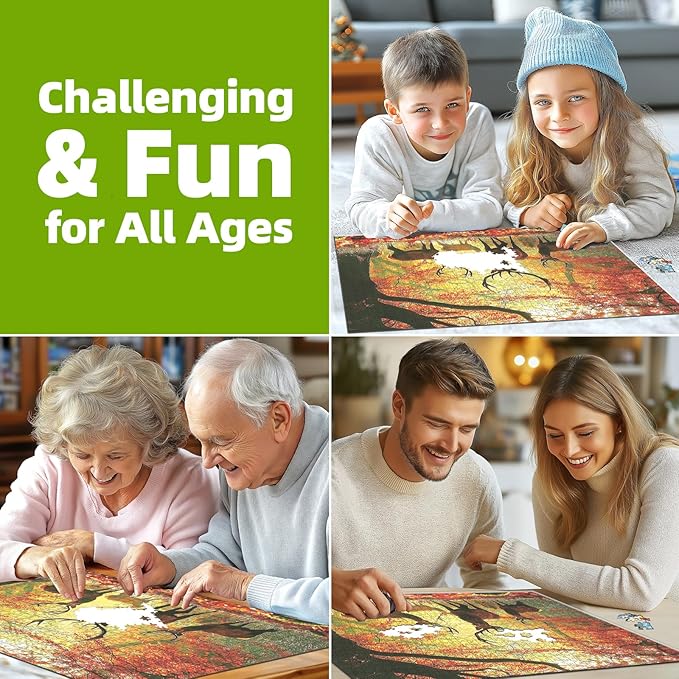 MINIWAN Autumn Fall Forest Red Stags Puzzles for Adults 1000 Pieces, Golden Sunlight Red Maple Deer Jigsaw Puzzle, Gift for Wildlife & Nature Landscape Lovers 27.5x19.7 Inch
