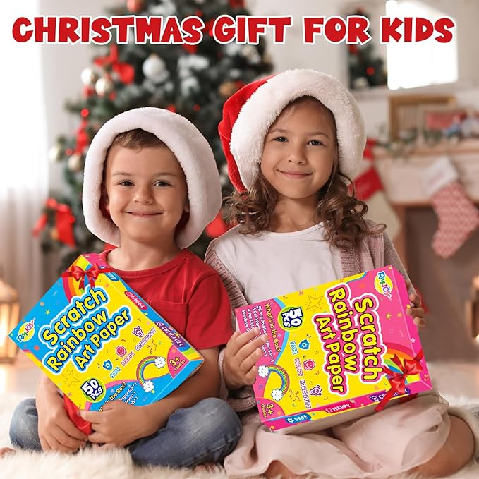RMJOY Rainbow Scratch Paper Art for Kids: 50PCS Magic Arts Crafts Gifts Toys for Girls Boys Ages 3-12 Games Activities for Birthday Party Family Day Classroom Prizes Easter Basket Stuffers(Boys)