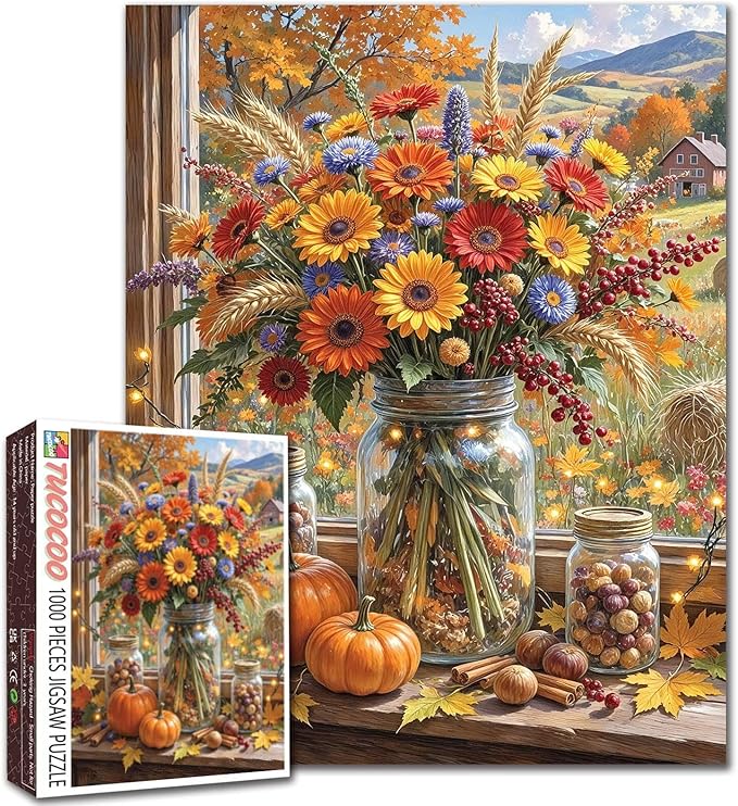 Sunflower Jigsaw Puzzle Adults 1000 Pieces Thanksgiving Pumpkin Puzzles Challenging Family Activity Games Fall Puzzles Living Room Wall Decoration Unique Gift 19.7 x 27.6 Inch