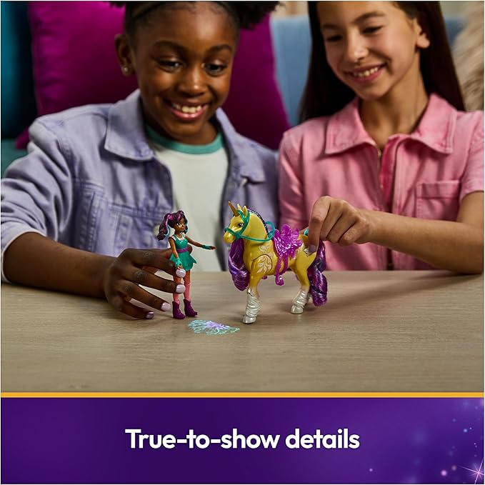 Unicorn Academy, Ava & Plant Magic Leaf with Light-up Effect, 2 Riding Accessories, Dolls & Unicorn Toys for Girls Ages 4 and up