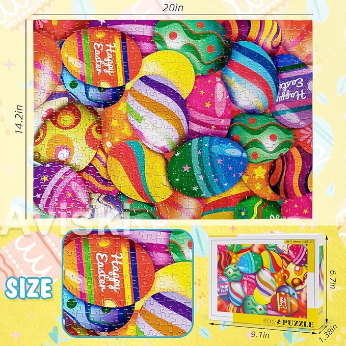 Easter Jigsaw Puzzles with 1:1 Reference Poster, Holiday Puzzles for Adults and Kids - 500 Pieces Puzzles, Egg Educational Games Gift for Elders Children Family and Friends