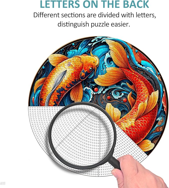 Koi Fish Yin Yang Puzzles for Adults 1000 Pieces, Jigsaw Puzzles 1000 Pieces for Adults, Fun Puzzles with Letters On Back, Challenging Game Toys, Family Decoration Puzzle (26.5 * 26.5in)
