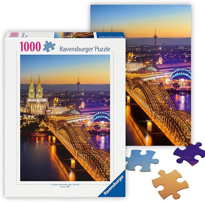 Ravensburger - Shining Cologne, Germany - 1000 Piece Jigsaw Puzzle - Stunning, Exciting Nighttime Skyline - Bold Colors - Enticing Scene - Ideal Gift - Frameable Art - Puzzles for Adults