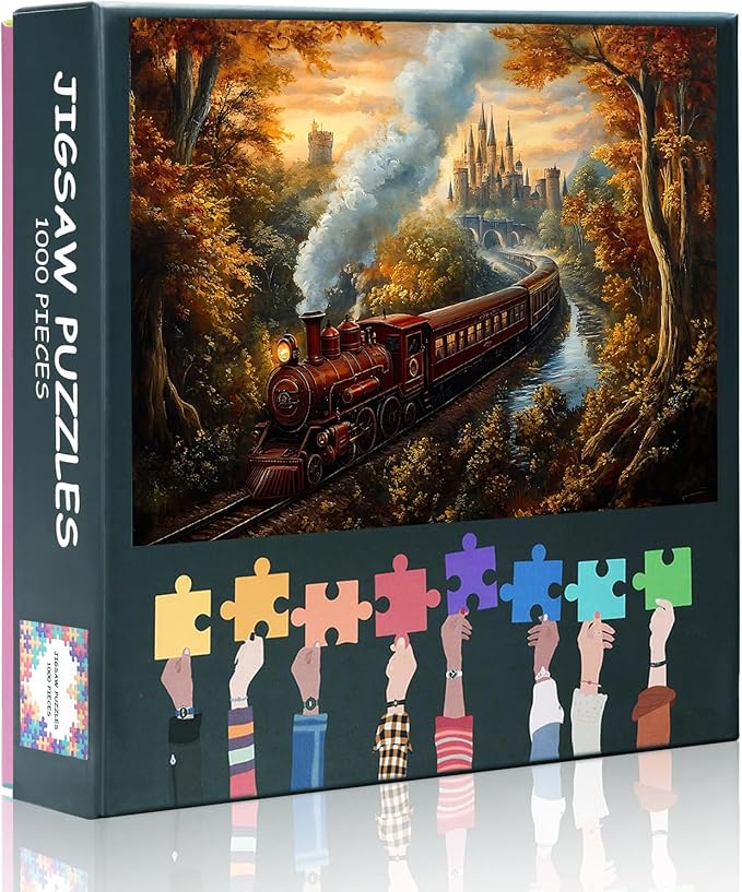 Castle Puzzles for Adults 1000 Pieces, Train Traveling Through Forest Jigsaw Puzzles, Adult Puzzle for Adults, Educational Fun Games or Toys for Elders Friends 20X27 INCH