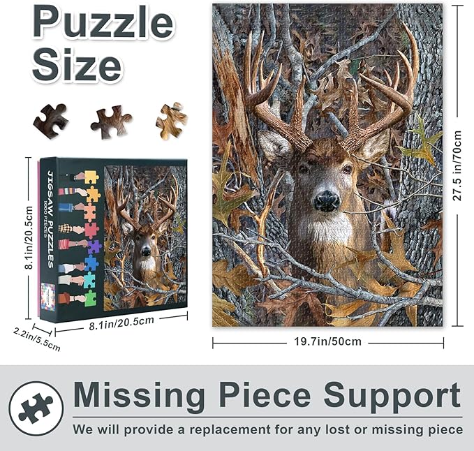 Deer Puzzles for Adults 1000 Pieces, Forest Animal Difficult Challenging Family Puzzle for Adults, Tree Branch Jigsaw Puzzles 1000 Pieces Artwork Puzzle Games for Men Women Gift (27.5"x19.7")