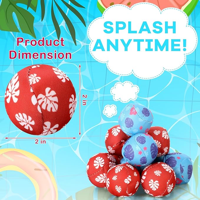24 Pack Cartoon Hawaiian Party Favors Water Balls Bomb for Pool, 2 Inch Reusable Water Balls Bulk Red Blue Flower Patterns Absorbent Pool Toys for Kids Beach Luau Party Supplies