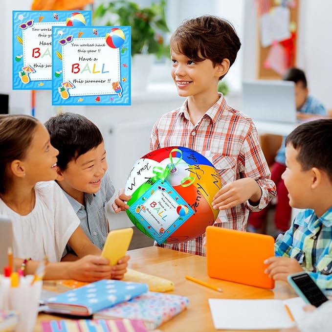48 Pcs 12 Graduation Beach Balls with Cards End of Year Student Gifts, 24 Rainbow Pool Balls Inflatable Pool Toys 24 Graduation Cards for Summer Pool Beach Outdoor Class of 2026 Party Favor