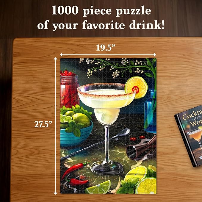 Jigsaw Puzzle 1000 Pieces - The Margarita, Brain-Boosting Fun for Adults, Families, Friends, Game Nights, Poster Included, Gifts for Cocktail Lovers, Finished Size 27.5" x 19.5"
