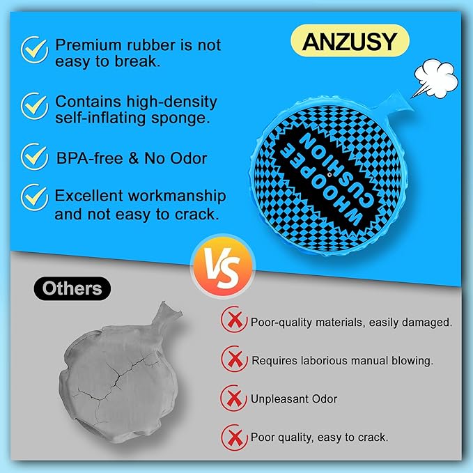 Whoopie Cushion, 9" Woopie Cushion, Self Inflating Whoopee Cushion, Woopy Cushion Fart Bag for Boys and Girls, Goodie Bag Stuffers Makes Gas Sounds, Novelty Prank Gag White Elephant Gifts