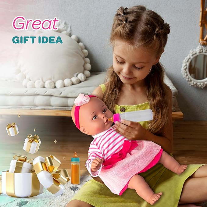 4E's Novelty 2 Pack Baby Doll Bottles Accessories, Magic Doll Disappearing Milk and Juice - Baby Doll Accessories Toys for Kids Toddlers, Stocking Stuffers for Little Girls Ages 3 4 5 6 7