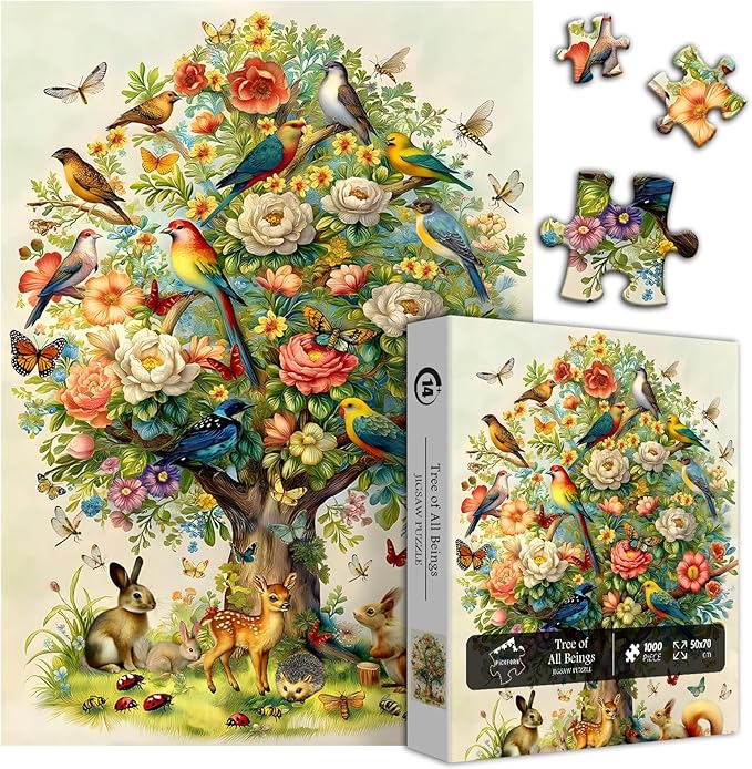 Tree of Life Puzzles for Adults 1000 Pieces, Birds Butterfly Flower Animal Jigsaw Puzzles with Plant Floral, Spring Nature Landscape Challenging for Adults