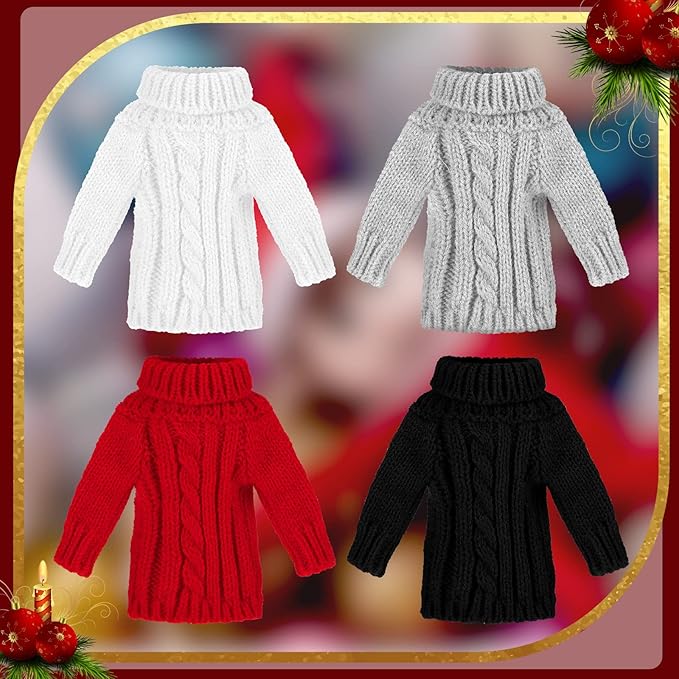 Bencailor 4 Pcs Doll Clothes for 11.5 Inch Doll Accessories Clothes Hoodie Sweater Set Winter Knitted Clothing Decor(Black, White, Red, Gray)