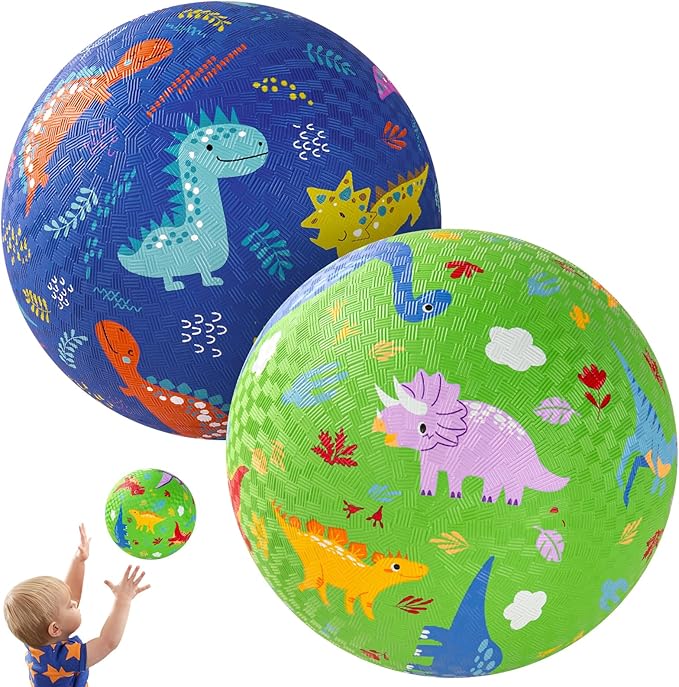 PlayZap 2 Pack Playground Balls for Toddlers, Dinosaur Kickballs for Kids 3-12, 8.5" Rubber Bouncy Balls with Pump, Indoor & Outdoor Dodgeball Toys for Boys & Girls Gifts