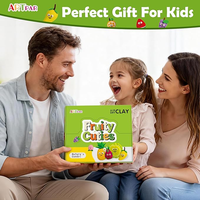 ARTPAR Air Dry Clay Kit for Kids - 12 Fruit DIY Modeling Magic Clay, Soft & Non-Sticky with Tools & Tutorials, Perfect for Classroom Art Activities,School Crafts & Party Favors Birthday Gifts
