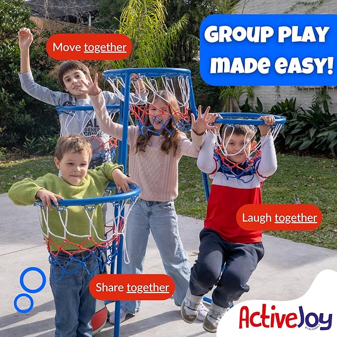 Activejoy- 4 Hoop Basketball Set - Toddler Basketball Hoop Indoor - Outdoor Play Preschool - +3 Years Old Toy. Includes 2 Balls and air Pump