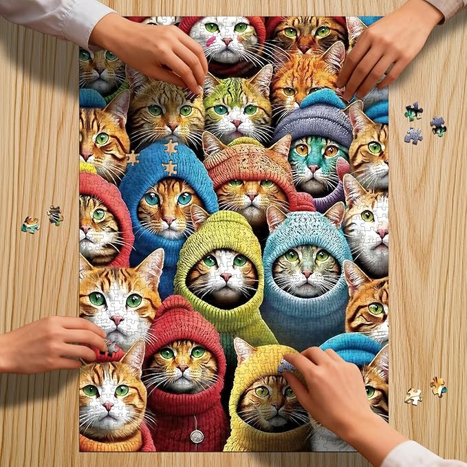 Jigsaw Puzzles for Adults 1000 Pieces - Challenging Fun Puzzles Stunning Art Wall Decor, Gift for Adult Puzzle Lovers, Family Game, Cat Gathering C0814