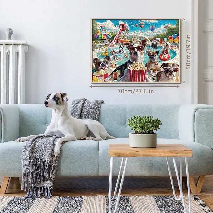 Dog Summer Puzzle for Adults 1000 Piece, Funny Puppy Animal Jigsaw Puzzles, Food Party Puzzles