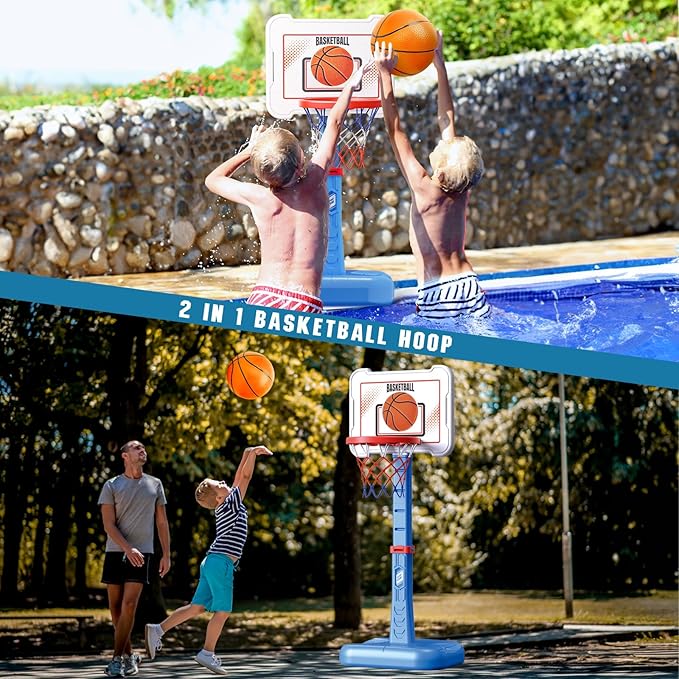 Toddler Basketball Hoop Indoor for Age 1-3, Height Adjustable Poolside Basketball Hoop with 3 Balls for Outdoor Game, Basketball Goal Sport Toys Birthday for Boys Girls 1 2 3 Year