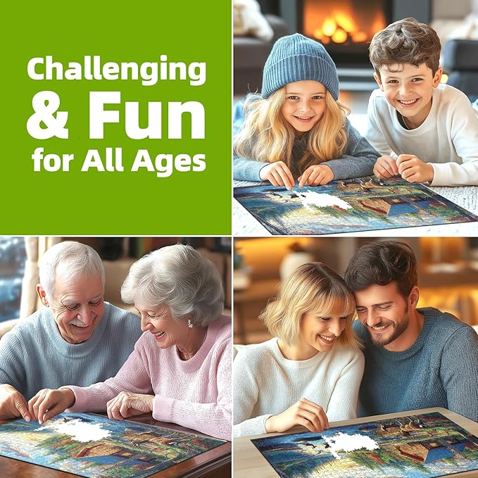 Blueforest 1000 Piece Jigsaw Puzzle for Adults Lake Lodge & Elk Landscape Hard Challenging Puzzle Perfect for Game Nights Family
