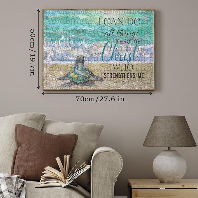 Beach Christian Turtle Puzzles for Adults 1000 Pieces, Religious Bible Catholic Jigsaw Puzzles, Nature Art Puzzles