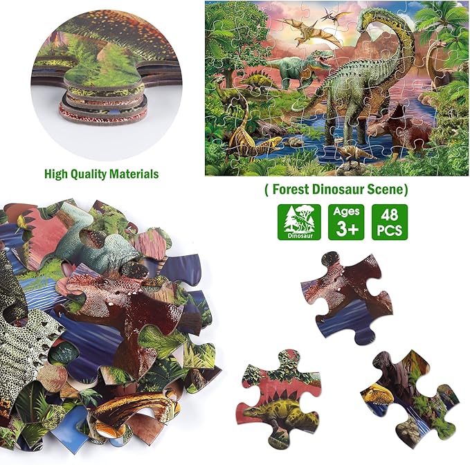 Jumbo Floor Puzzle for Kids,48 Piece Forest Dinosaur Large Jigsaw Puzzles, Fun Educational Preschool Learning Toy for Toddlers Ages 3-5,Easter Gift for Boy Girl Ages 4-8