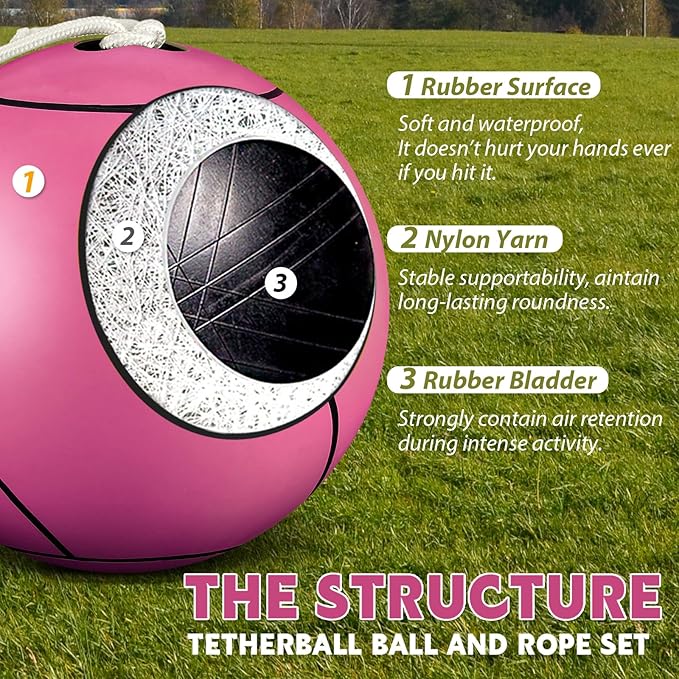 Shappy Tetherball Soft Tether Balls and Rope Set Game Replacement Tetherball Set Rubber Tether Ball Equipment for Kids Adults Indoor Outdoor Playground Yard Backyard Play