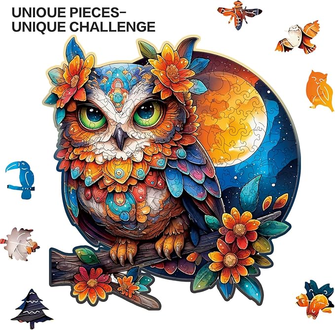Wooden Puzzles for Adults Owl Jigsaw Puzzles 200 Piece,Thanksgiving Birthday Gifts Family Game,Unique Shape Puzzle Challenge 11 x 11 Inch