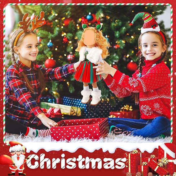 UPINS Christmas 18 Inches Doll Clothes and Accessories Winter Doll Outfits Set Christmas Deer Costume Includes Tutu Dress Vest T-Shirt Shoes Hairpin Socks for 18 Inch Doll Girls Gifts