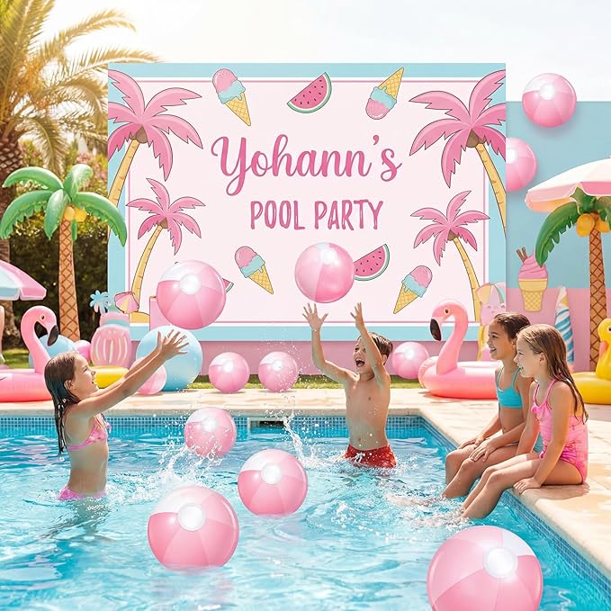 Realspring 12 Pcs Pastel Inflatable Beach Balls Kids Bulk Stripe Jumbo Big Beach Balls Pool Floating Toy for Adult Water Game Baby Shower Birthday Summer Swimming Party (Pink and White,12.5 Inch)