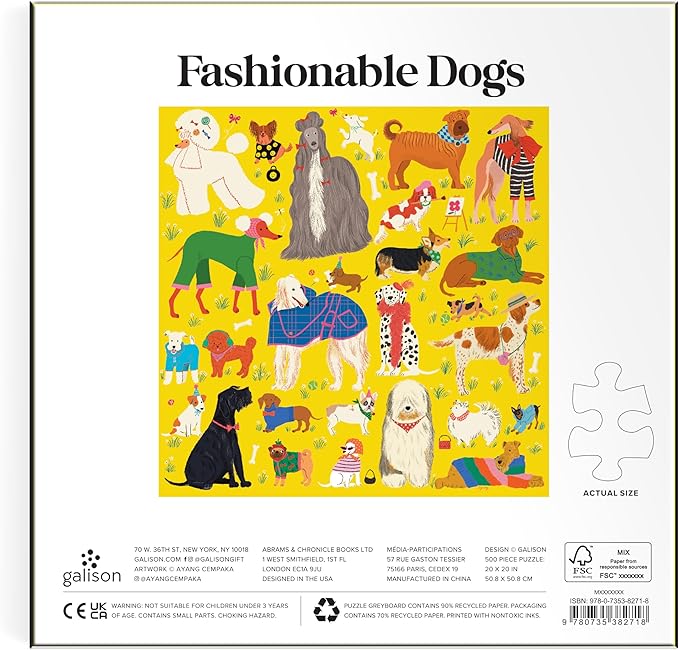 Galison Fashionable Dogs – 500 Piece Jigsaw Puzzle Featuring Vibrant Artwork of Well Dressed and Glamorous Dogs in All Shapes and Sizes