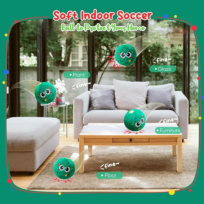 Silent Indoor Soccer Balls for Toddlers 1-3, Inflatable Soft Plush Baby Toddler Soccer Ball Toys Gifts for 1 2 3 4 5 Year Old Boy Girl First Birthday Gift (Christmas Tree, Pump Include)