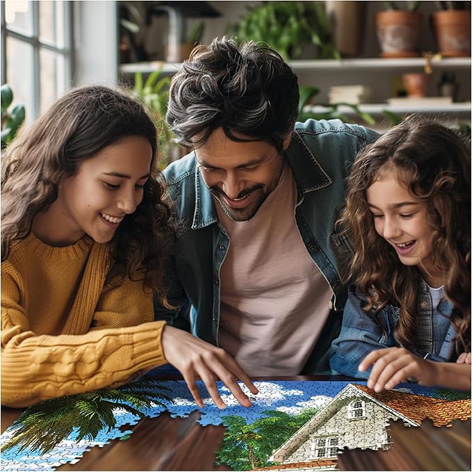 White Mountain 1000 Piece Jigsaw Puzzle Summer Ocean Beach Scene Puzzles with Large Pieces Gift for Adults and Family 24"x30" - Beach House