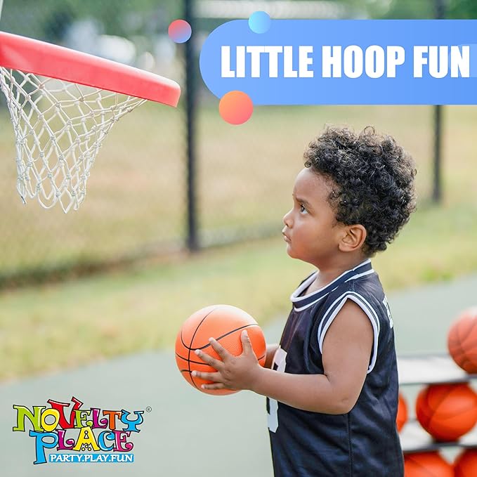 Novelty Place Mini Basketballs with Pump (Pack of 3) - 5 Inch Inflatable PVC Basketball for Boys & Girls Indoor Outdoor Play, Rubber Balls for Mini Hoops, Pool Party, Arcade Games, or Sports Training
