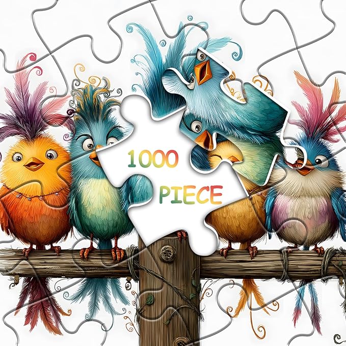 PICKFORU Funny Bird Puzzles for Adults 1000 Piece，Cute Cartoon Bird Art Puzzles for Adults, Colorful Challenging Jigsaw Puzzles with Animals