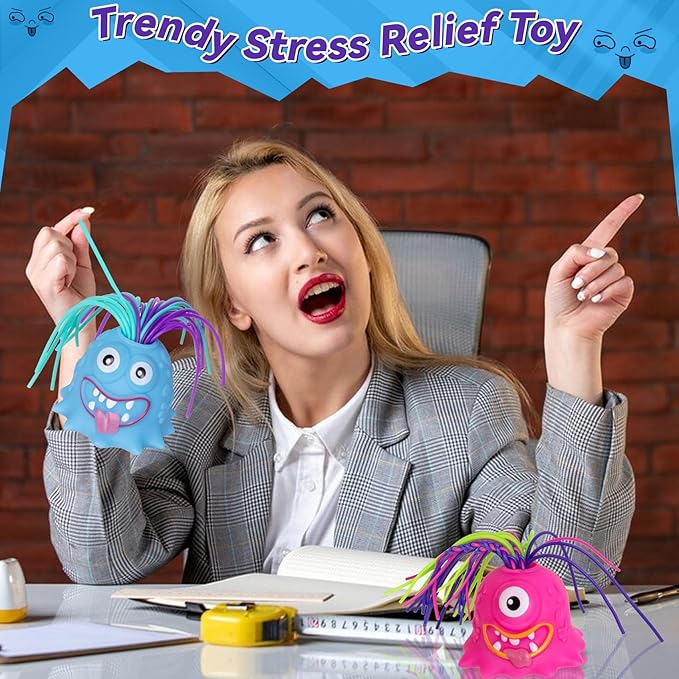 Fidget Toys Hair Pulling Stress Relief Toys with LED Light Differernt Screams Novelty Screaming Monster for Adults Teens Autism (Blue&Pink, 2P)