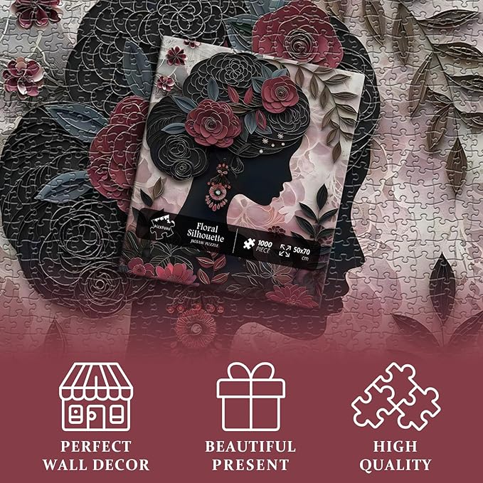 Impossible Puzzle for Adults 1000 Pieces, Black Girl Puzzles Flower Plant Aesthetic Art, Floral Elegant Black Woman Jigsaw Puzzle Paper Cut