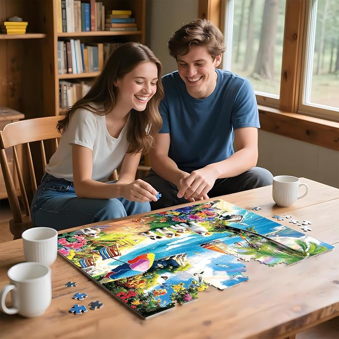 300 Piece Puzzles for Adults, 300 Piece Puzzles for Adults Large Piece, Beach Dogs Flowers Rainbow Jigsaw Puzzle, Challenging Puzzle Perfect for Game Nights, 20.5 X 15 in