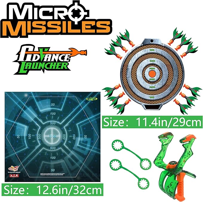 Amazing TOYZ Micro Missiles Green Bow and Arrow Toy for Kids 3 Inches Suction Cup Toy Rocket Launcher with Slingshot, Sticky Target Games Outdoor Backyard Play Birthday Gifts for Boys Girls Ages 6-12