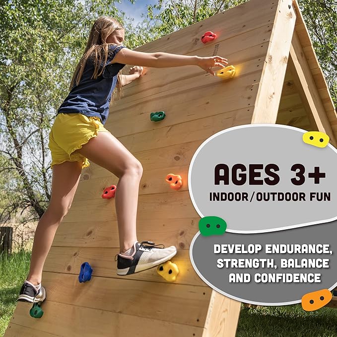 Squirrel Products Rock Climbing Holds for Kids, Deluxe Extra Large Climbing Rocks with Mounting Hardware - DIY Rock Wall Indoor & Outdoor Playground Accessories Wall Climbing Kit - Ages 3+