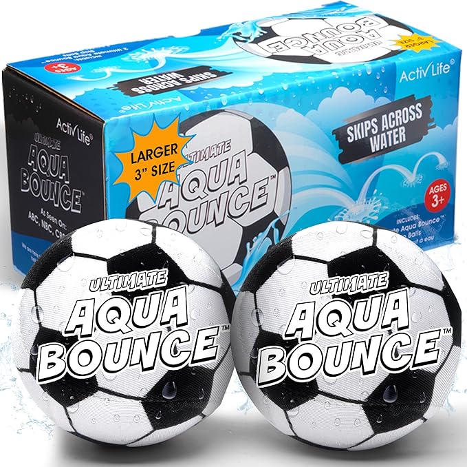 Activ Life Ultimate 2 Pack Larger 3” Water Skip Balls - Bouncing Balls for Swimming Pool & Beach Fun - Designs Include Baseball, Basketball, Volleyball, and Tennis for Kids, Friends, and Family