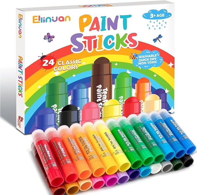 Tempera Paint Sticks For Kids, 24 Colors, Washable & Quick-Drying Twistable Solid Paint, Mess-Free Art Supplies for Drawing & Painting, Ideal Toddler Arts and Crafts Gifts