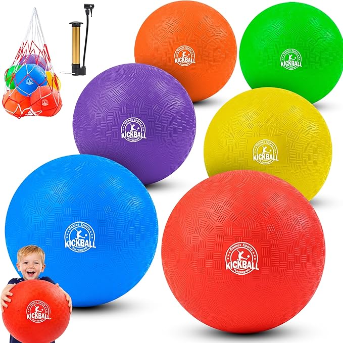 12 Inch Kickball Playground Balls Set(1,6,12)Pack, Durable PVC Dodgeballs for Kids & Adults, Outdoor & Indoor Games with Pump and Bag, Bouncy Balls for School, Gym, Birthday Gift for Boys and Girls