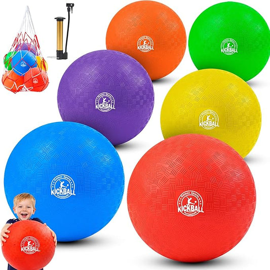 12 Inch Kickball Playground Balls Set(1,6,12)Pack, Durable PVC Dodgeballs for Kids & Adults, Outdoor & Indoor Games with Pump and Bag, Bouncy Balls for School, Gym, Birthday Gift for Boys and Girls