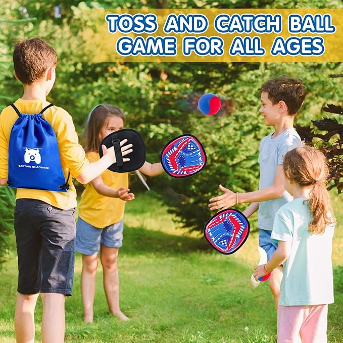 Toss and Catch Ball Set Outdoor Games for Kids, Beginner Toddler Baseball Training Glove Sticky Ball Catch Toys, Beach Pool Yard Games Toys for Kids and Family, Baseball Gift for Boys Girls Ages 3-12