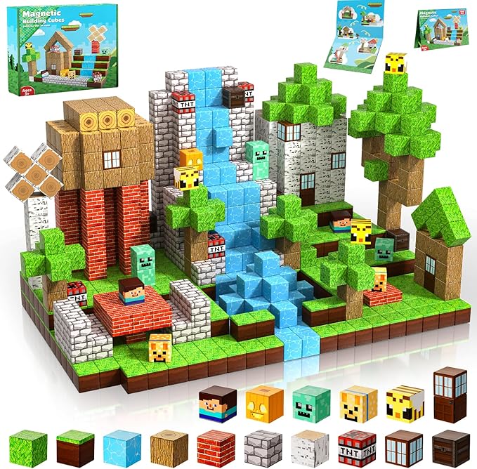 Magnetic Blocks-100PCS Magnetic Building Blocks Magnet Cube Toys Stacking,Build Forest World Set,STEM Montessori Sensory Toys for Kids Boys Girls Age 3 4 5 6 7 8 9 10 Easter Birthday Gift