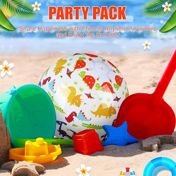 Leyndo 12 Pack Cartoon Dinosaur Themed Beach Ball for Kids 7.87" Bulk for Summer Pool and Beach Game Gifts and Birthday Party Supplies and End of The Year Class Party Decoration Favors