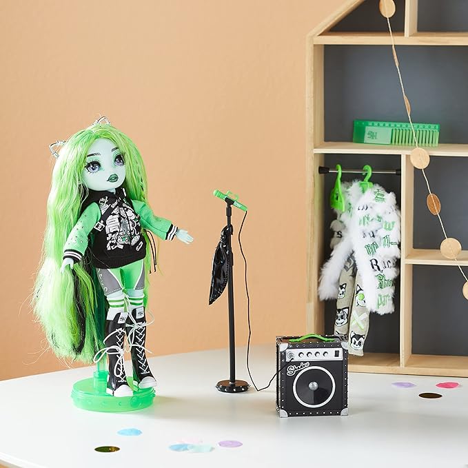 Rainbow Vision Shadow High Neon Shadow- Harley Limestone (Neon Green) Posable Fashion Doll. 2 Designer Outfits to Mix & Match, Rock Band Accessories Playset, Great Toy Gift Kids 6-12 Years & Collector