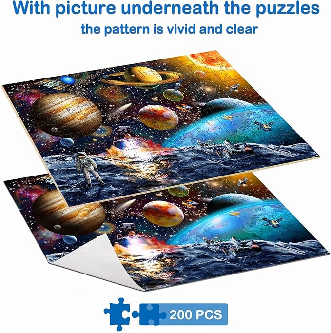 Puzzles for Kids Ages 8-10 Year Old - Solar System Planets, 200 Pieces Spacewalk Jigsaw Puzzles for Kids Ages 6-8, Learning Educational Toys for Boys and Girls