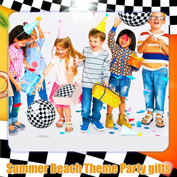 12 Pack Black and White Checkered Flag Themed Beach Ball for Kids 7.87" Bulk for Summer Pool and Beach Game Gifts Race Car Birthday Party Supplies and End of The Year Class Decorations Favor